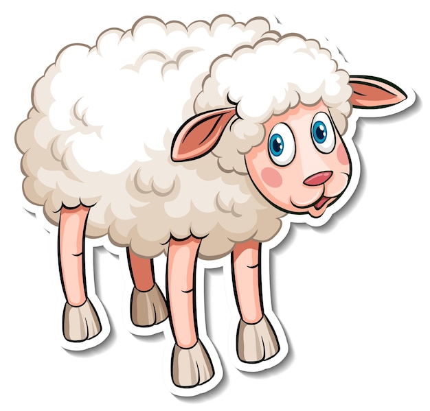 Pegatina de dibujos animados de animales de granja de ovejas blancas