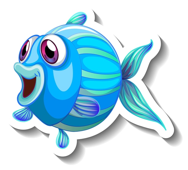 Vector gratuito pegatina de dibujos animados de animales marinos con peces lindos