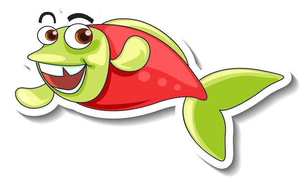 Vector gratuito pegatina de dibujos animados de animales marinos con peces lindos