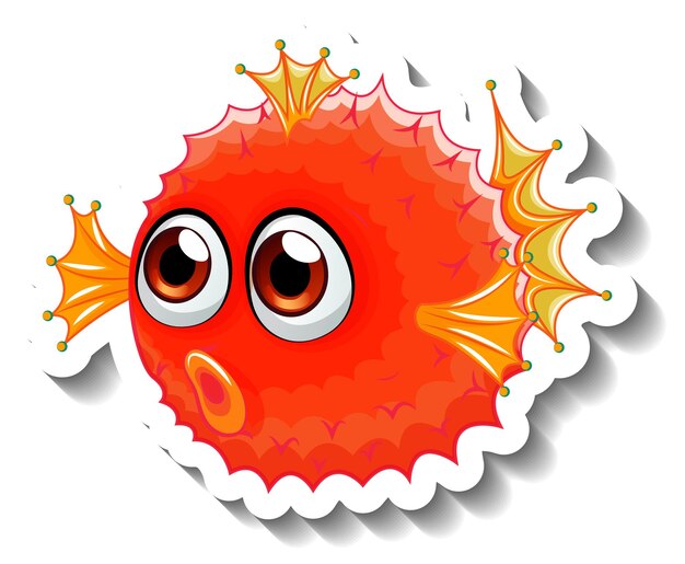 Pegatina de dibujos animados de animales marinos con pez globo