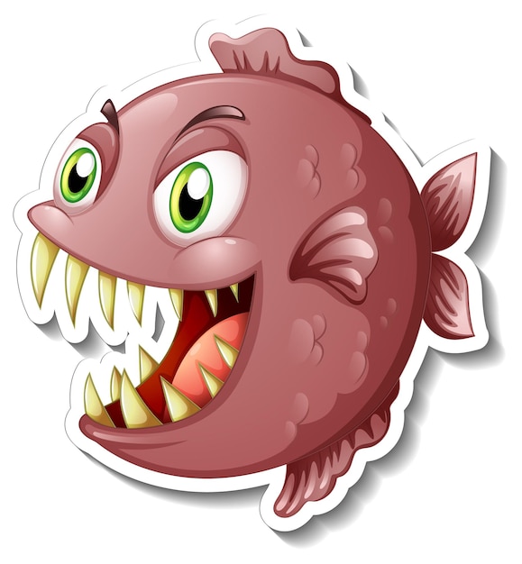 Pegatina de dibujos animados de peces pirañas enojados