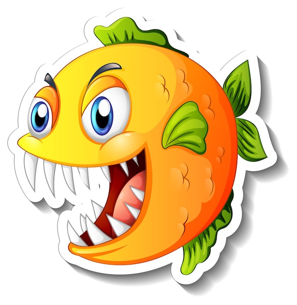 Vector gratuito pegatina de dibujos animados de peces pirañas enojados