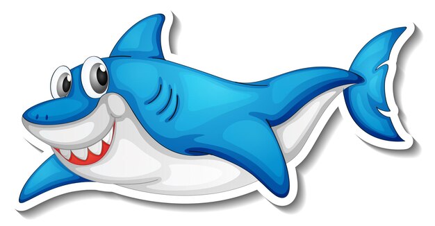 Pegatina de dibujos animados de tiburón azul sonriente
