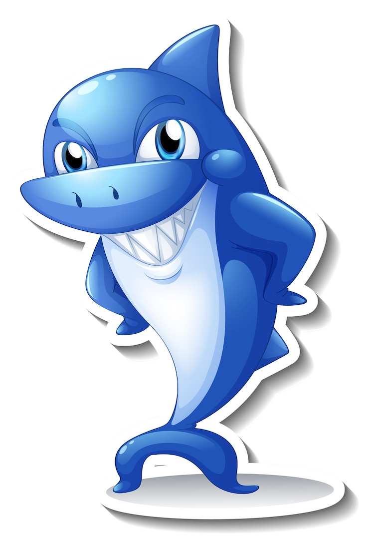 Vector gratuito pegatina de dibujos animados de tiburón sonriente