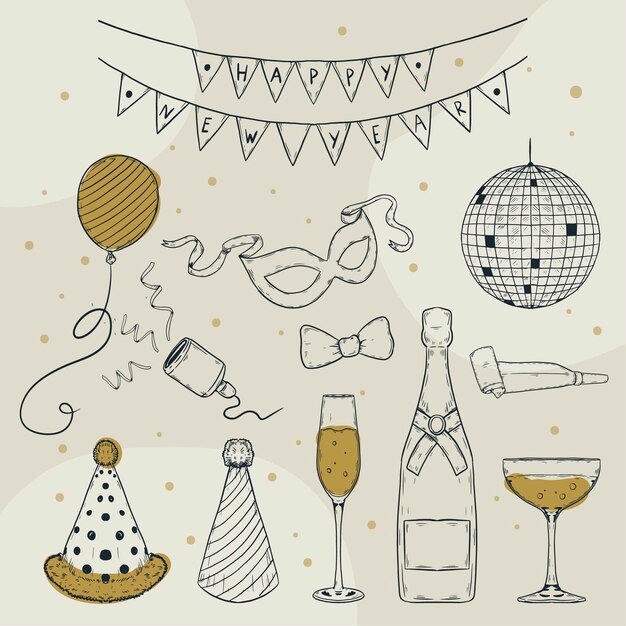 Pegatina de diseño plano de celebración de año nuevo