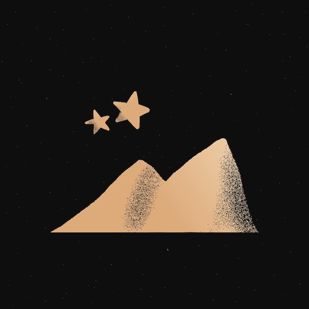 Pegatina ilustración linda del doodle del oro de las estrellas de la montaña