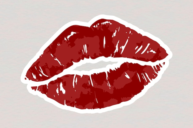 Vector gratuito pegatina de labios rojos vectorizados con borde blanco