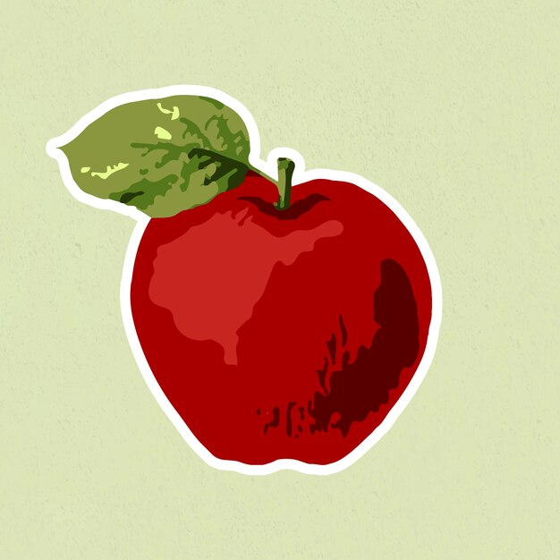 Pegatina de manzana roja vectorizada con borde blanco sobre un fondo verde