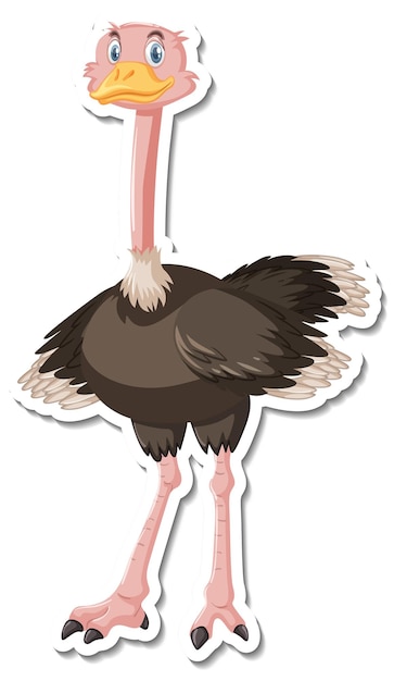 Pegatina de personaje de dibujos animados de avestruz