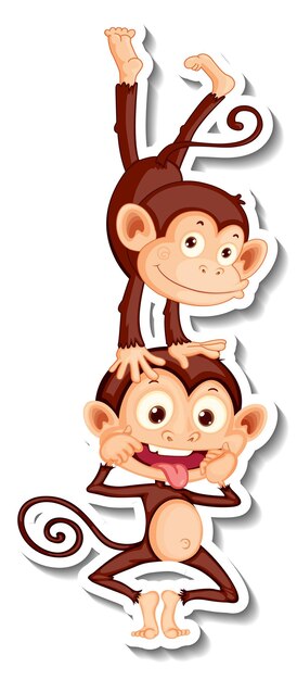 Pegatina de personaje de dibujos animados de dos monos divertidos