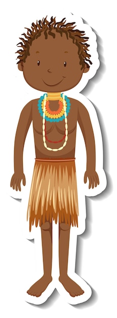 Vector gratuito pegatina personaje de dibujos animados de hombre tribal africano