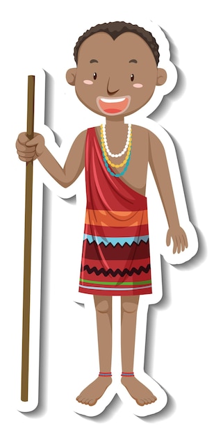 Vector gratuito pegatina personaje de dibujos animados de hombre tribal africano