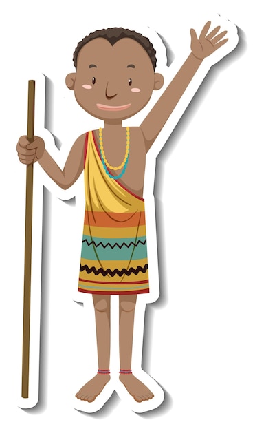 Pegatina personaje de dibujos animados de hombre tribal africano