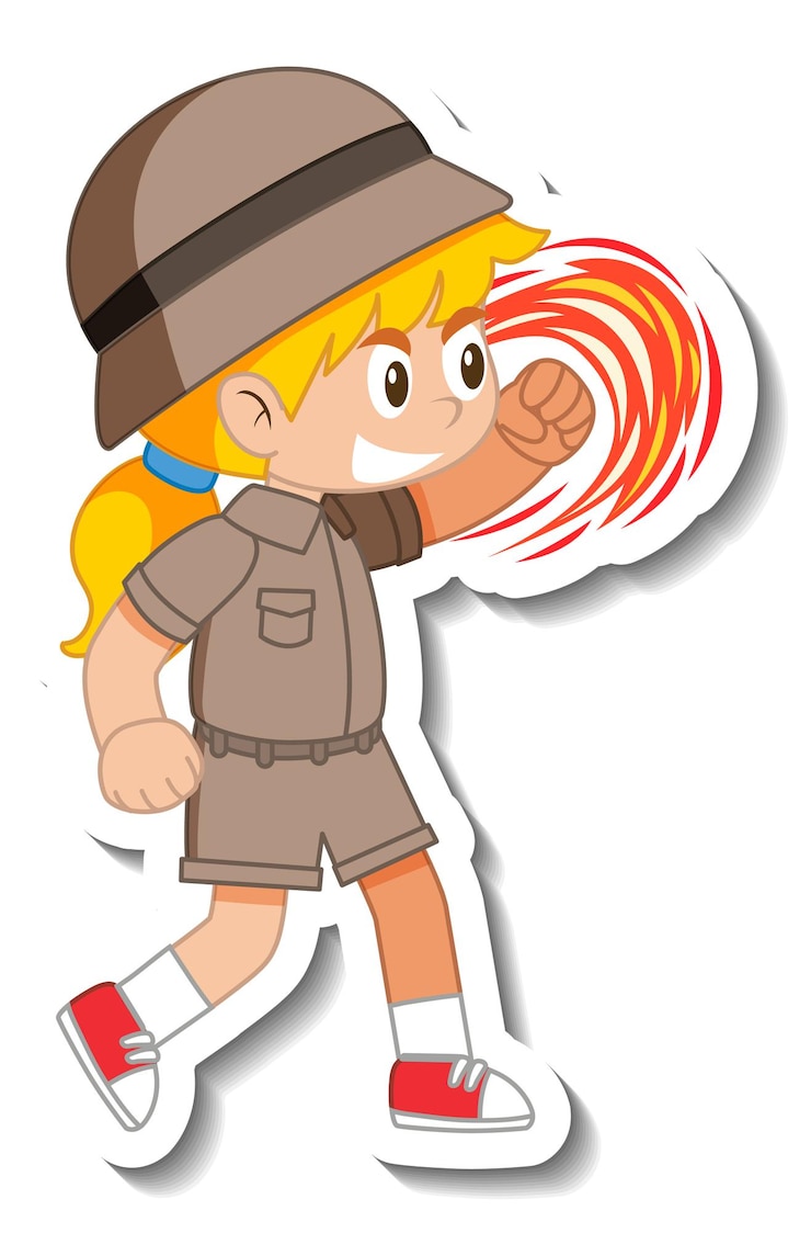 Vector gratuito pegatina personaje de dibujos animados little girl scout