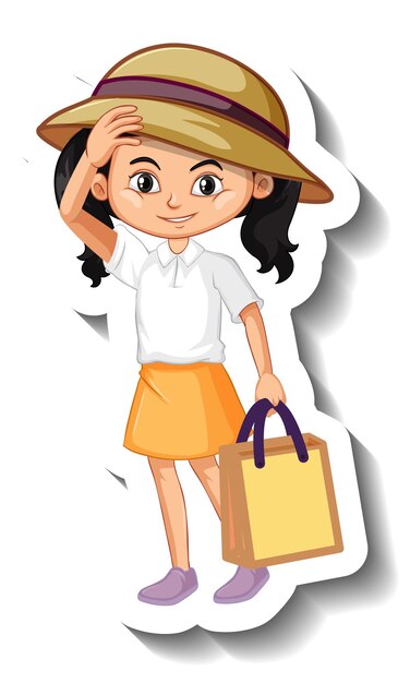 Pegatina personaje de dibujos animados de niña asiática