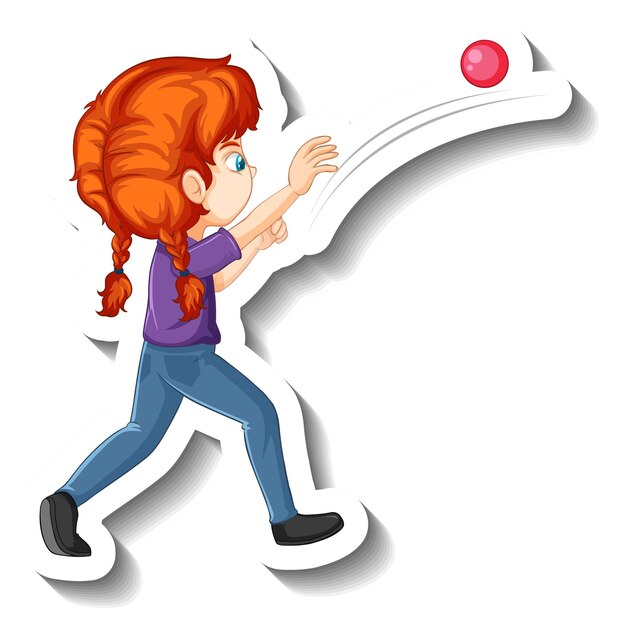 Pegatina de personaje de dibujos animados de una niña lanzando pelota