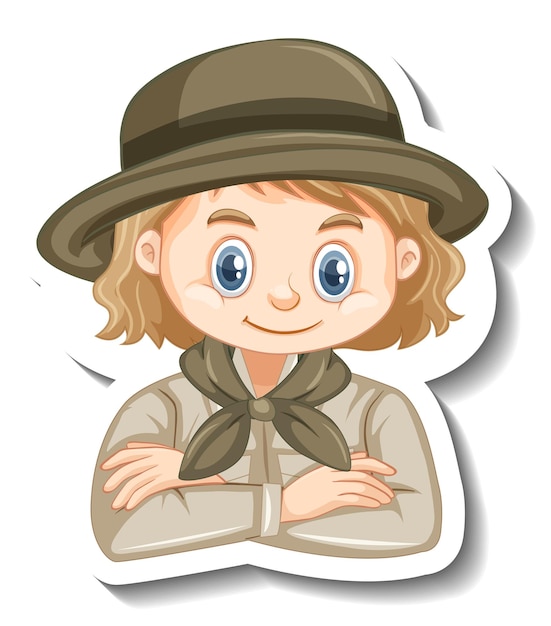 Pegatina de personaje de dibujos animados de niña en traje de safari