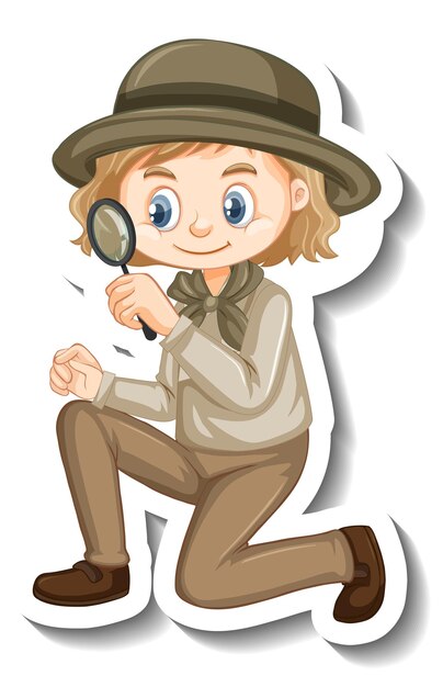 Pegatina de personaje de dibujos animados de niña en traje de safari