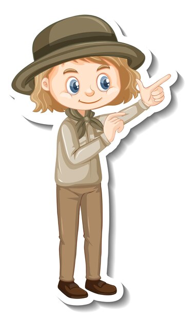 Pegatina de personaje de dibujos animados de niña en traje de safari