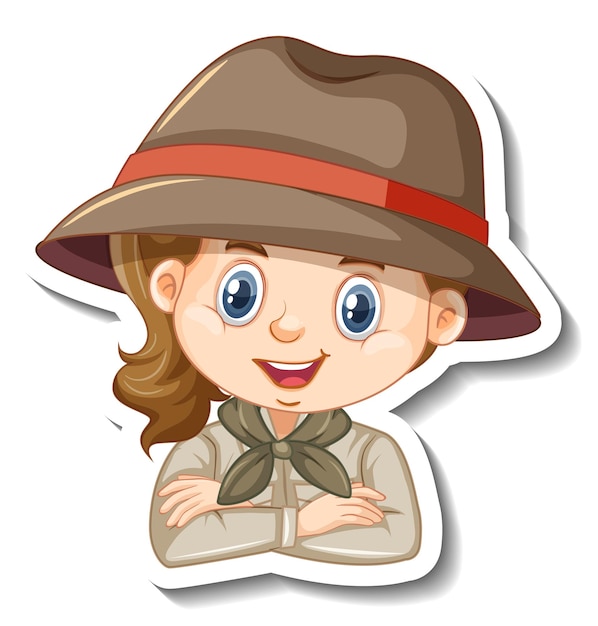 Pegatina de personaje de dibujos animados de niña en traje de safari