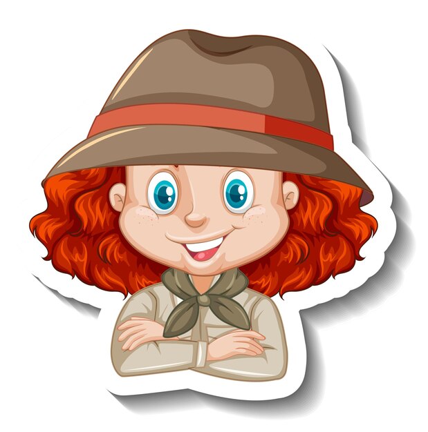 Pegatina de personaje de dibujos animados de niña en traje de safari