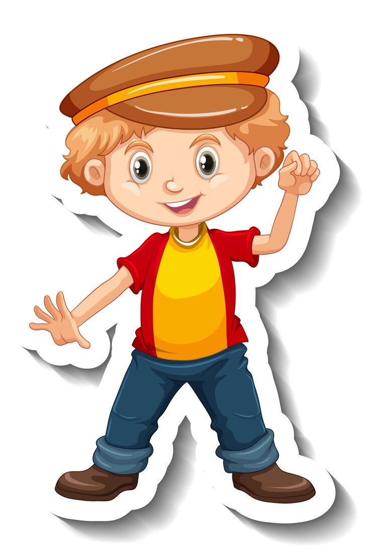 Vector gratuito pegatina de personaje de dibujos animados de un niño con sombrero