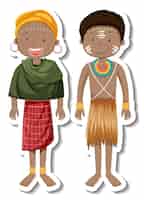 Vector gratuito pegatina personaje de dibujos animados de pareja tribal africana