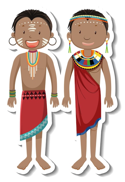 Vector gratuito pegatina personaje de dibujos animados de pareja tribal africana