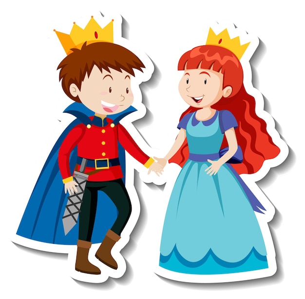 Vector gratuito pegatina personaje de dibujos animados príncipe y princesa