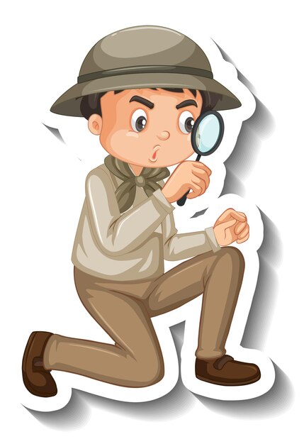 Pegatina de personaje de dibujos animados de traje de safari de desgaste de niño