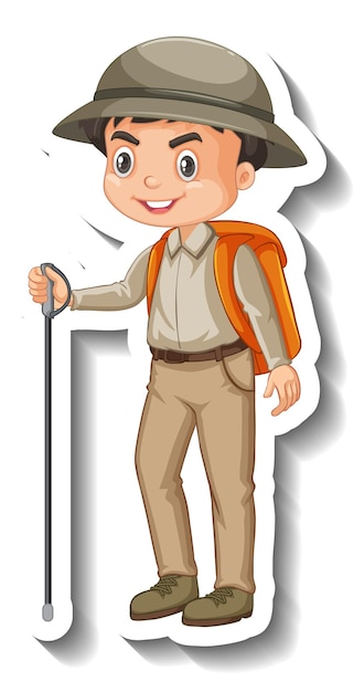 Vector gratuito pegatina de personaje de dibujos animados de traje de safari de desgaste de niño