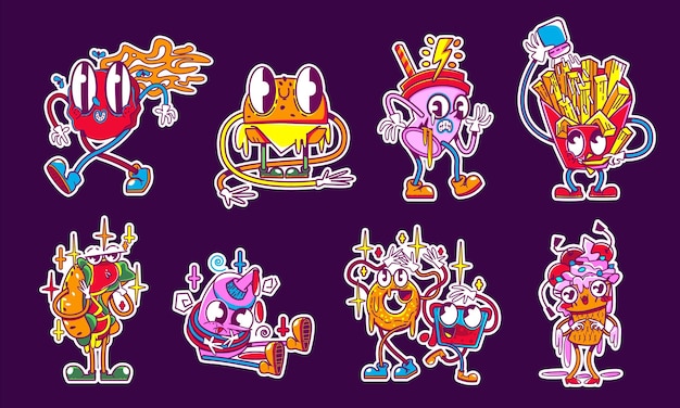 Pegatina retro comida rápida y2k diferentes personajes