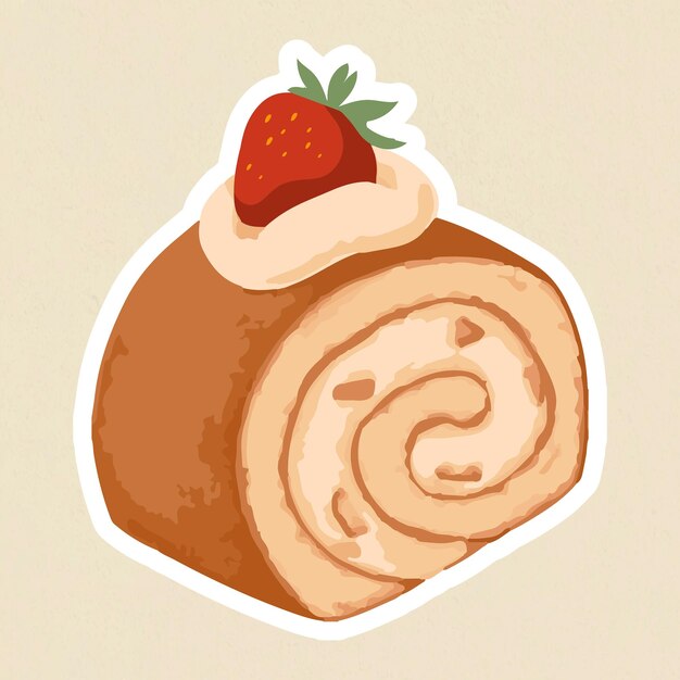 Pegatina de tarta de fresa dibujada a mano vectorizada con un borde blanco