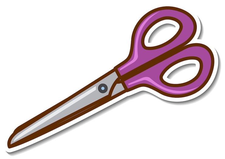 Vector gratuito una pegatina de tijera púrpura sobre fondo blanco.