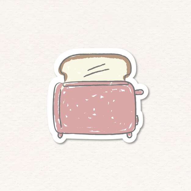 Pegatina tostadora de pan rosa doodle