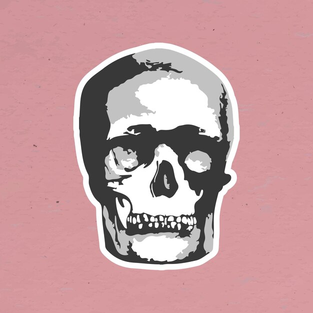 Pegatina vectorizada de calavera gris con borde blanco