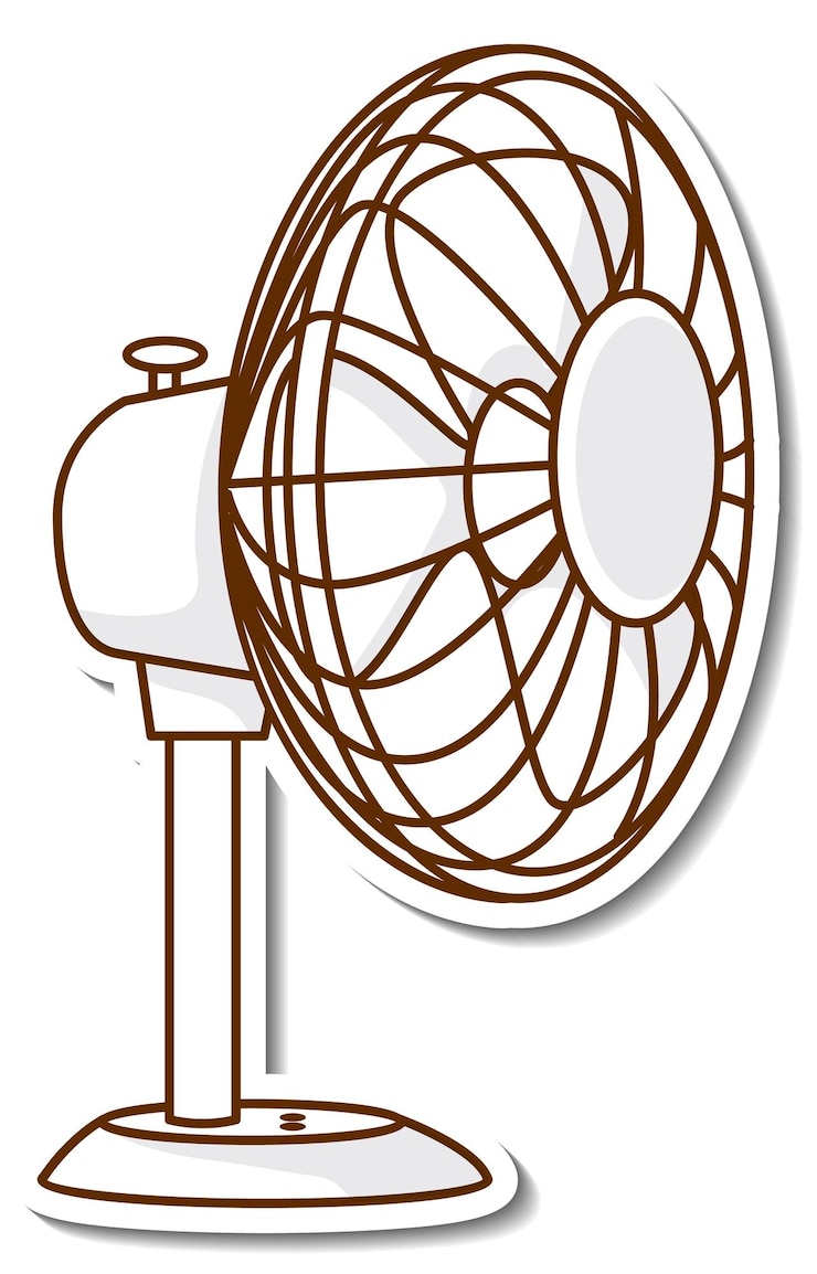 Vector gratuito una pegatina de ventilador eléctrico blanco sobre fondo blanco.