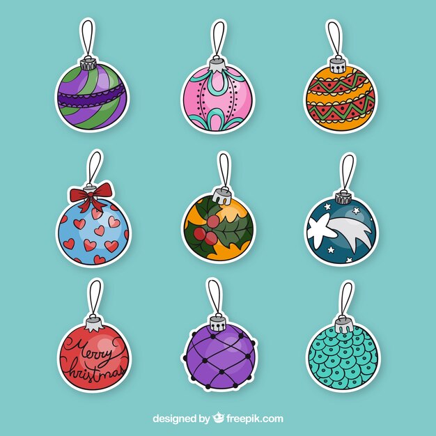 Pegatinas de bolas de navidad en estilo dibujado a mano