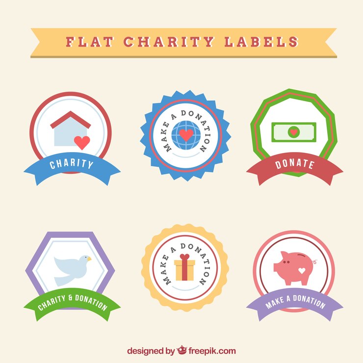 Vector gratuito pegatinas bonitas vintage de donación en estilo plano