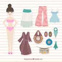 Vector gratuito pegatinas de chica y ropa boho