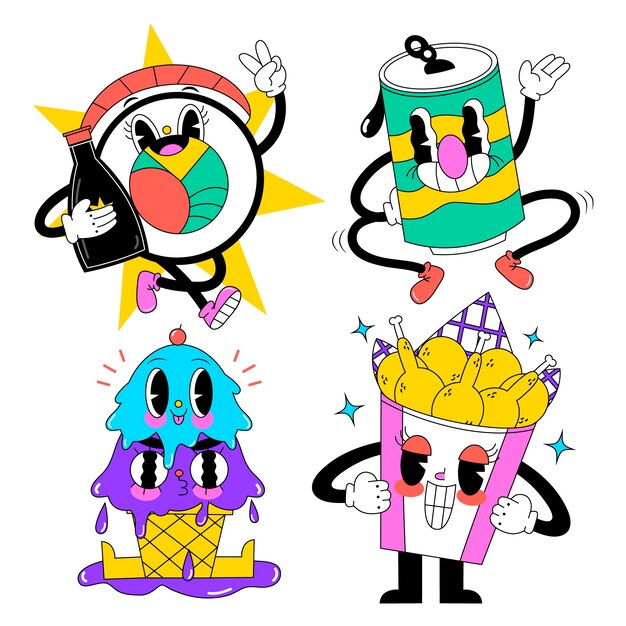 Pegatinas de comida rápida de estilo de dibujos animados