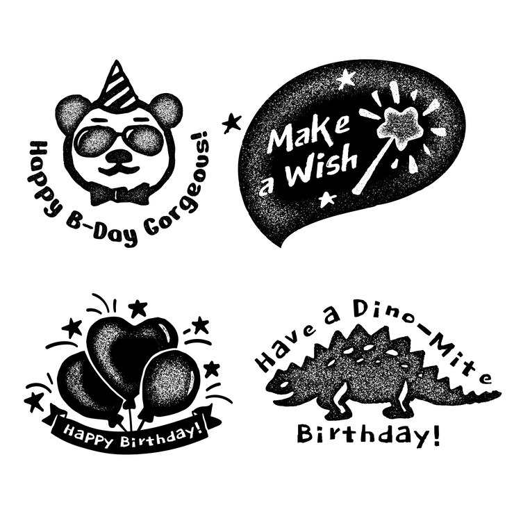 Vector gratuito pegatinas de cumpleaños en blanco y negro