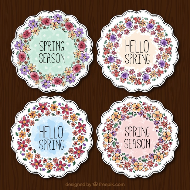 Vector gratuito pegatinas de decoración floral de acuarela