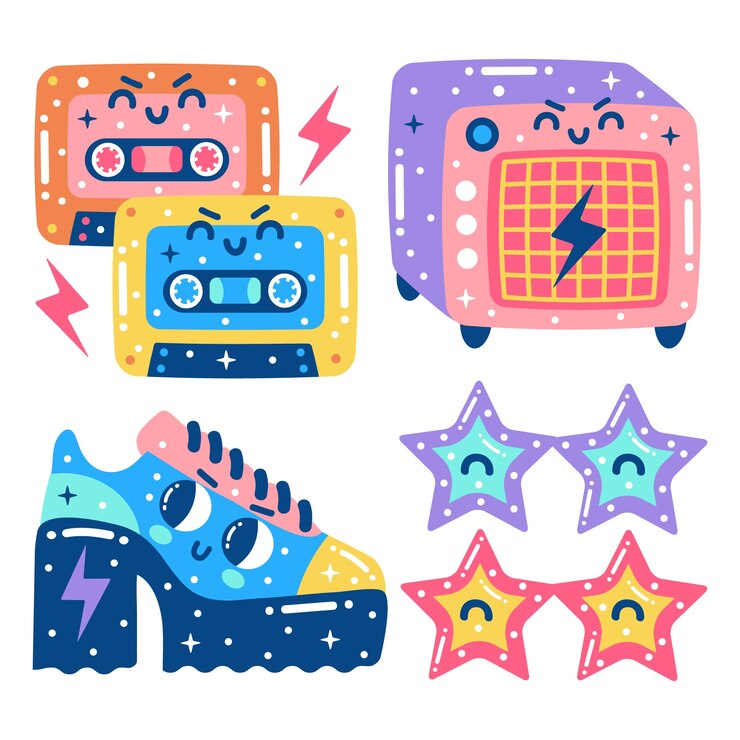 Vector gratuito pegatinas deslumbrantes de música rock