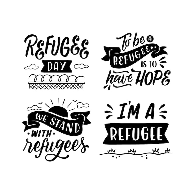 Vector gratuito pegatinas del día mundial de los refugiados