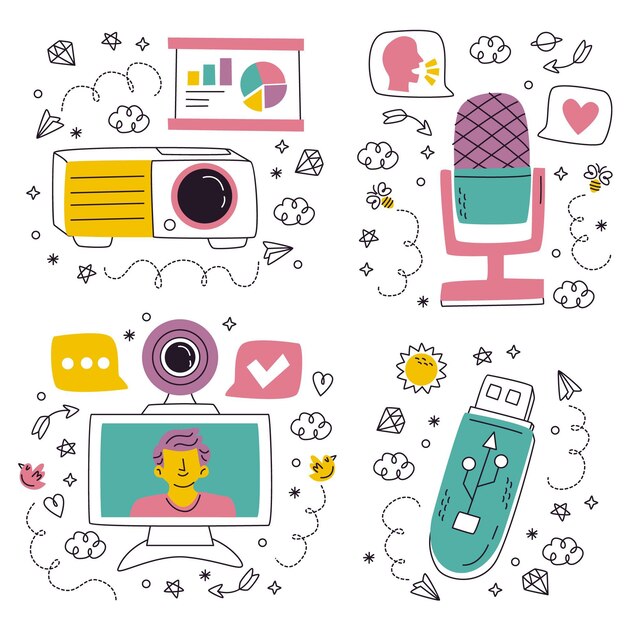 Pegatinas de dispositivos de dibujos animados vintage