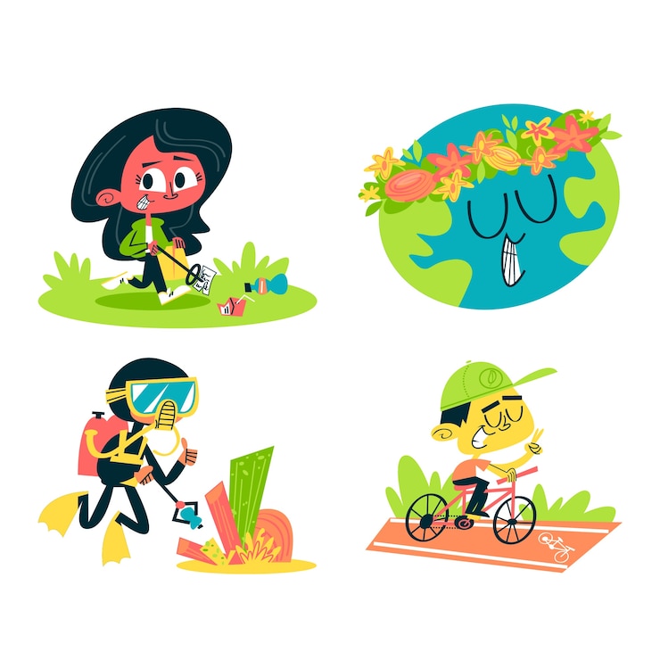 Vector gratuito pegatinas de ecología de estilo de dibujos animados vintage