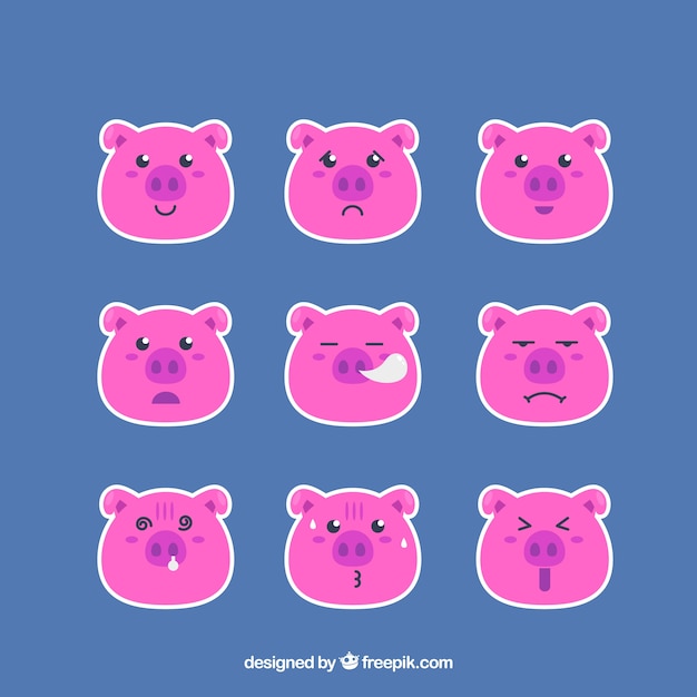 Vector gratuito pegatinas de emoticonos de cerdo divertido