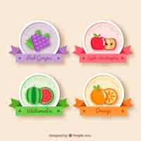 Vector gratuito pegatinas de frutas con cintas decorativas