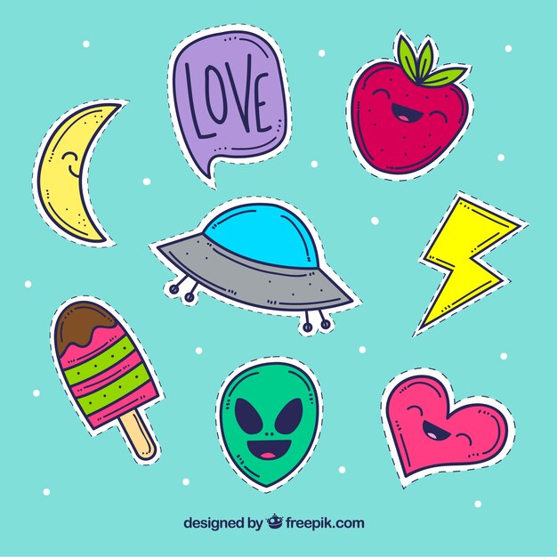 Pegatinas graciosas con estilo de dibujo a mano